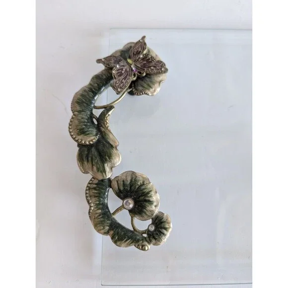 Butterfly Vanity Dresser TRAY Rhinestone Jeweled Enamel Flower Glass - Picture 2 of 6